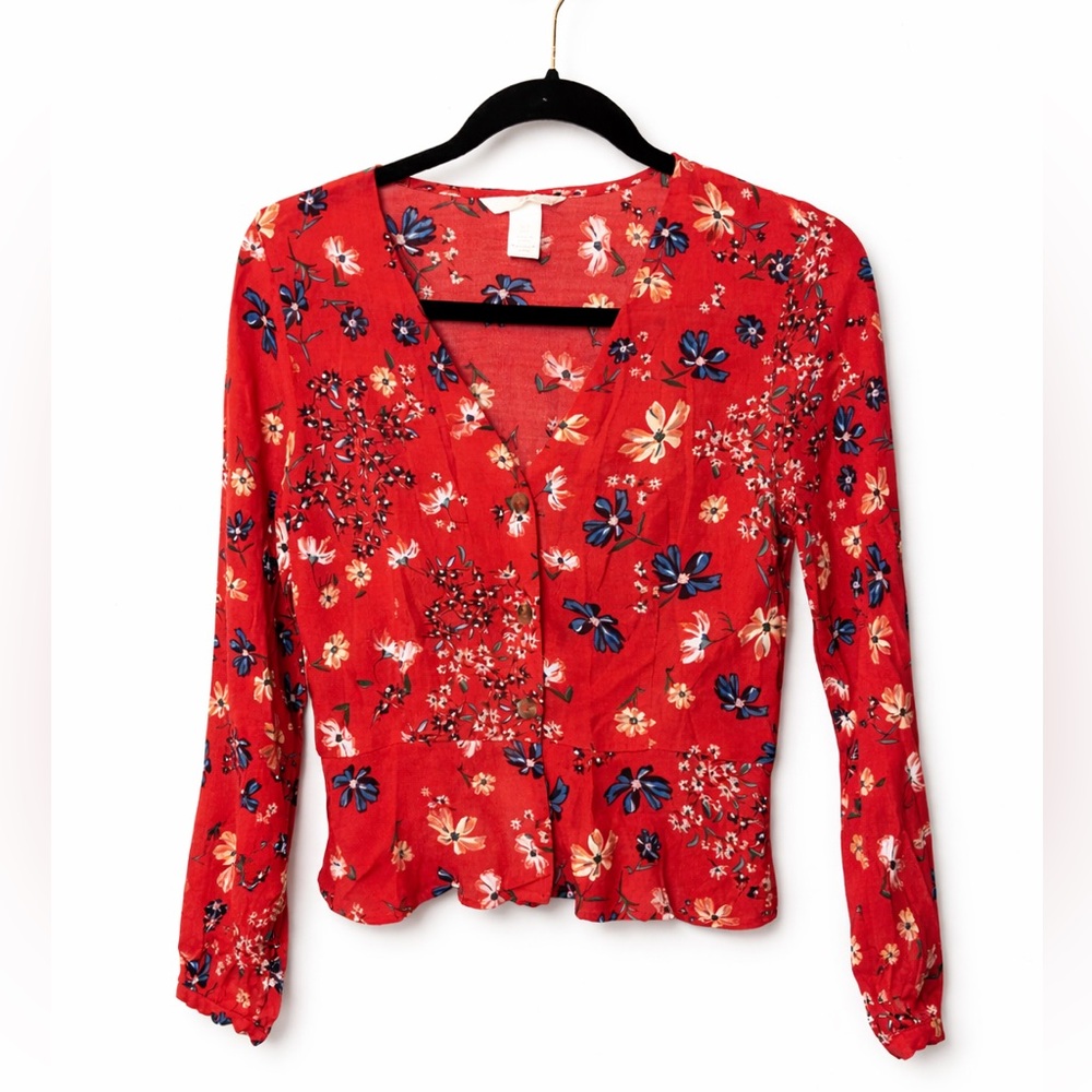 H&M Red Floral Blouse